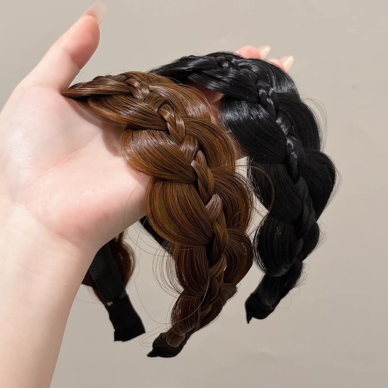 Anchos bordes trenzados de pescado pelucón de cabello para mujer cubierta cabello blanco broche de cabello con dientes antideslizante cubierta artefacto
