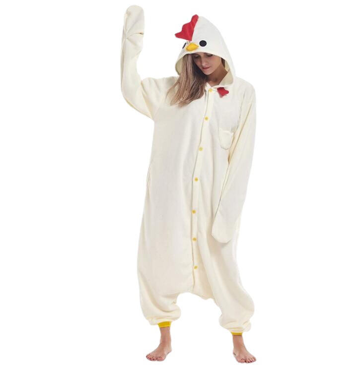 White Cock Cartoon Sleepwear Cute Animal Men and Women Thickened Autumn and Winter Fleece suit Animation Halloween