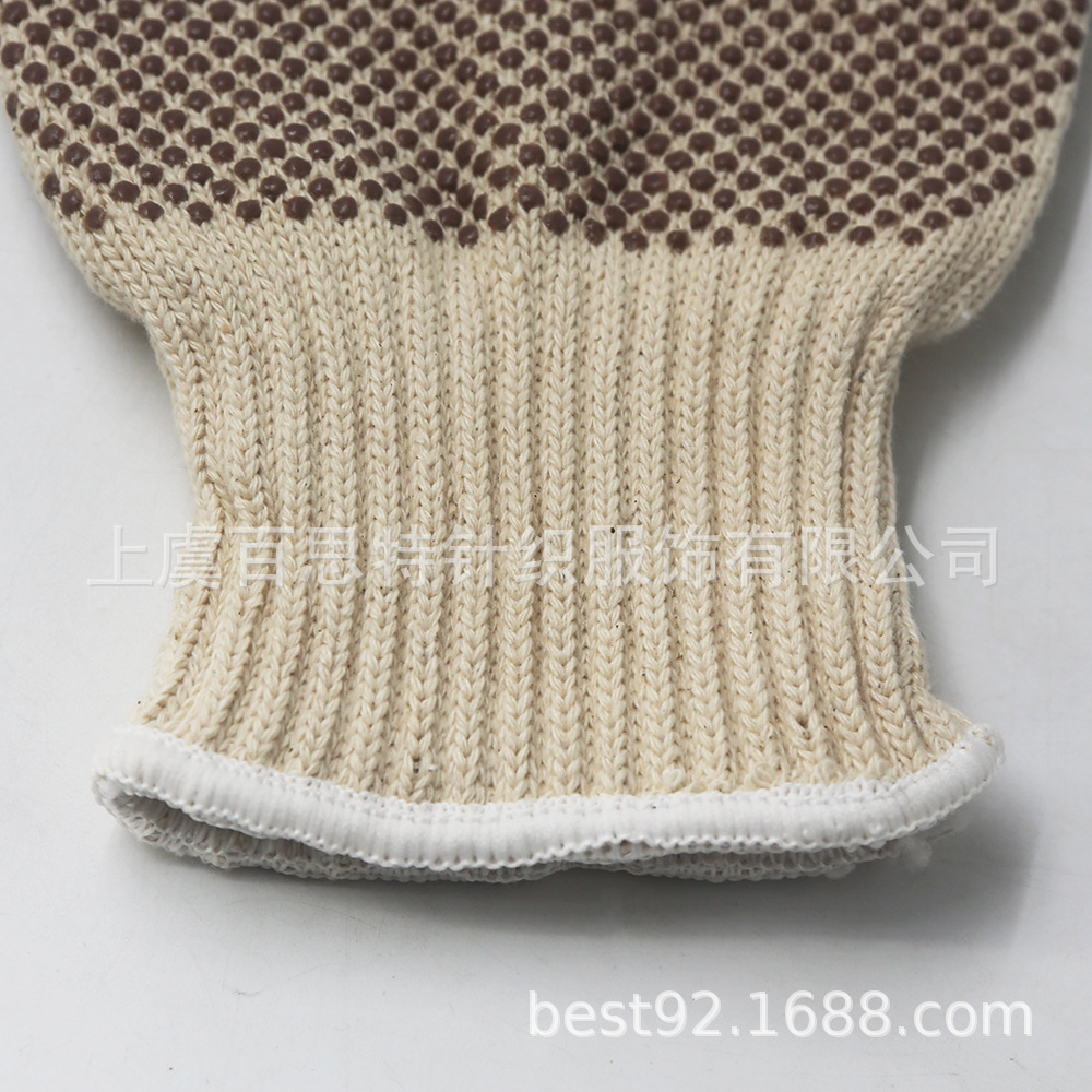 2024直供7针涤棉劳保手套双面点PVC可印logo防滑耐磨劳保工作手套