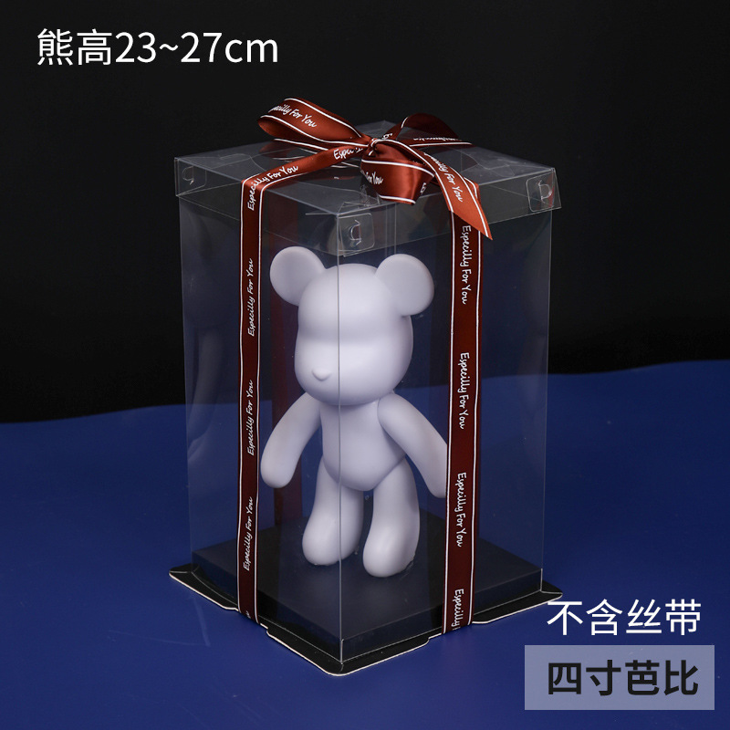 검정색 배경의 정사각형 투명 커버 4inch 바비 29 높이(23-27cm 곰에 적합), 투명 유체 곰 포장 상자