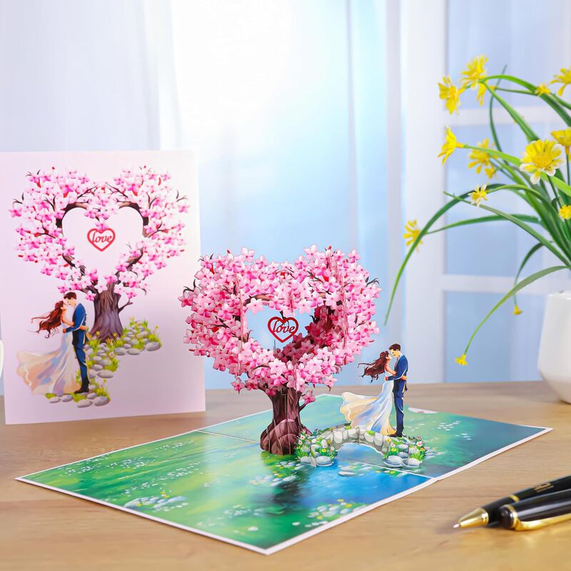 クロスボーダー新製品バレンタインデーグリーティングカード 3D ハートツリーギフトカード結婚式招待状紙立体グリーティングカード工芸品|undefined