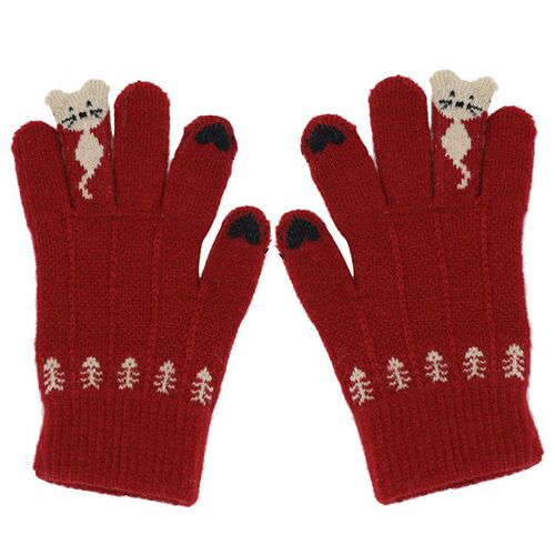Touchscreen Christmas Red Fingerless Gloves for Women Winter Student Cute Korean Version Thick Fleece Riding Warm Winter Trend