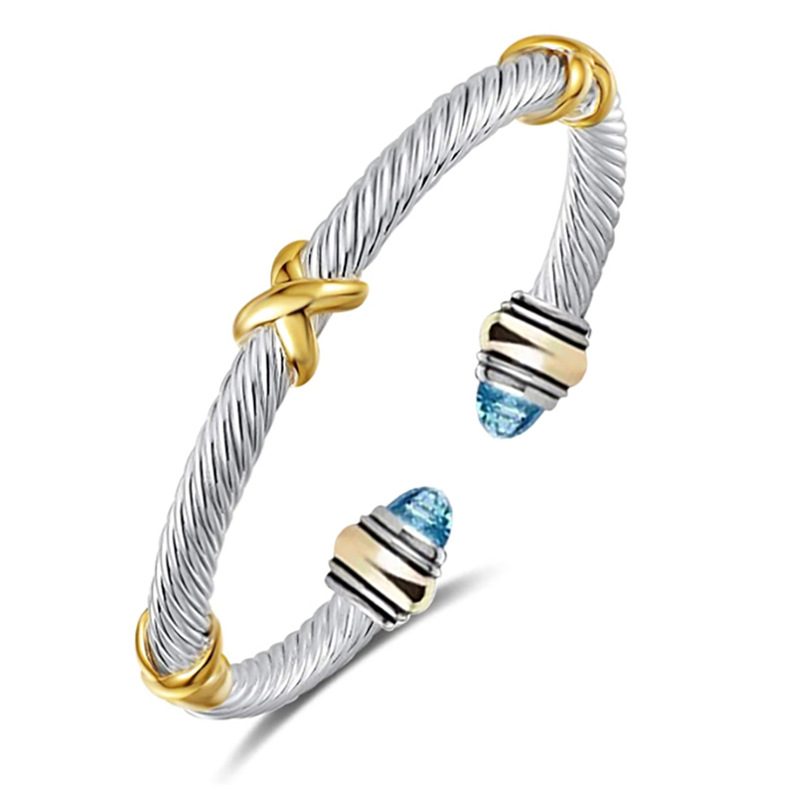 New in stock stainless steel bracelet female European and American fashion stainless steel cable twisted rope C- type adjustable 18K gold bracelet