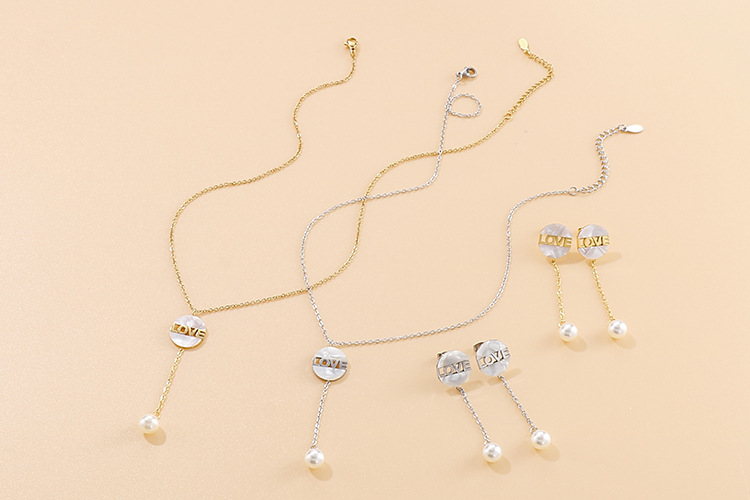 Neue Mode Runde Muschel Buchstaben Love Quaste Perlenkette Ohrringe Weiblich Schmuck Set display picture 3