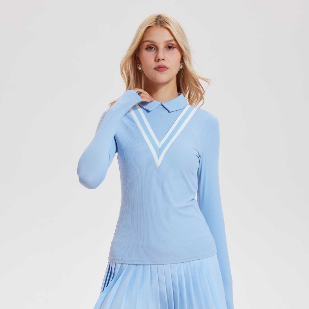 Caijue transfronterizo amazon nueva camiseta de mujer nueva profunda V ropa de tenis casual al aire libre camiseta polo