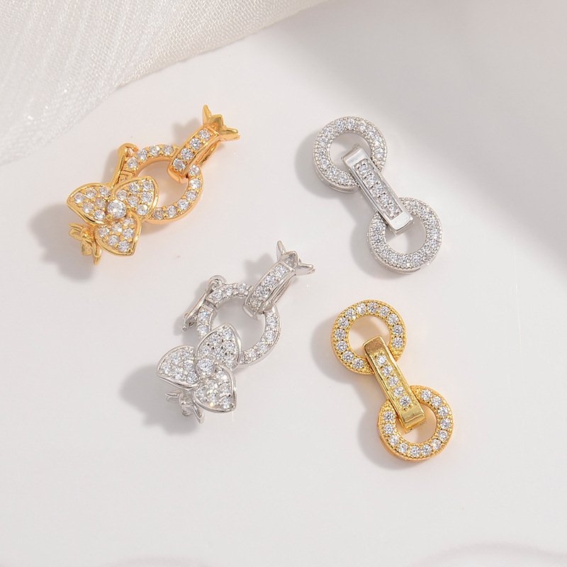 S925 sterling silver inlaid zirconium round wheel connection buckle diy handmade O-shaped petal necklace universal buckle accessories SK40