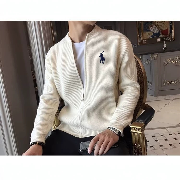2026 Autumn and Winter New Men's Embroidered Ralph Lauren Logo Sweater Jacket Knitted Cardigan Casual Slim-Fit Top