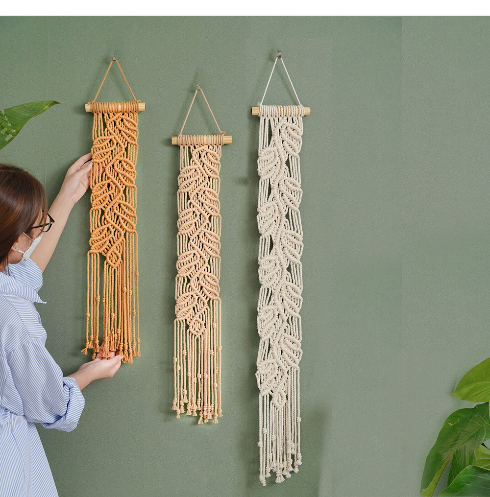 Nuovo INS Vento Corda di cotone Intrecciata a mano Foglia Arazzo Decorazione bohémien Decorazione domestica Appendiabiti da parete_voghion.com