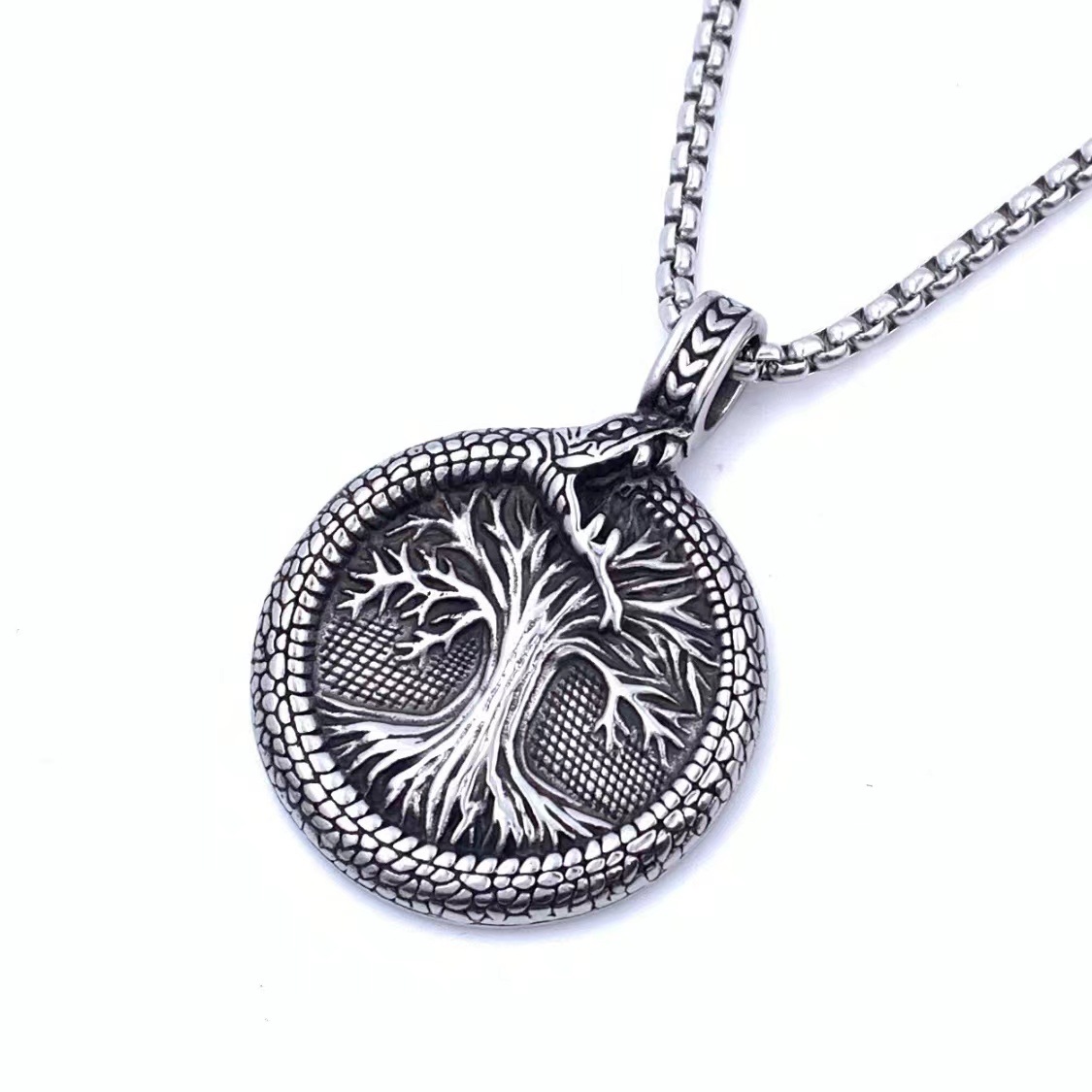304 Stainless Steel Material Retro Punk Tree 304 Stainless Steel Men's Charms Pendant Necklace