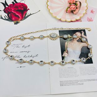 Rhinestone inlaid metal chain decorative waist chain women's fashion thin belt with dress simple all-match ol elegant