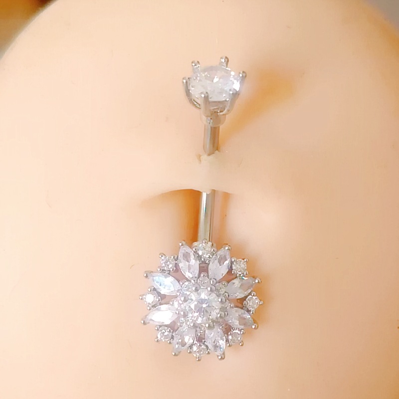 New Fashion Flower Belly Button Ring Inlaid Zircon Stainless Steel Belly Dance Piercing Jewelry for Women Wholesale detail image 8