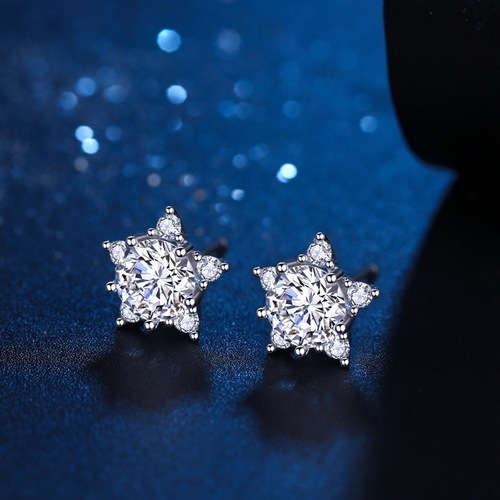 S925 sterling silver moissanite snowflake diamond stud earrings women's earrings short star earrings earrings symmetrical earrings drop shipping