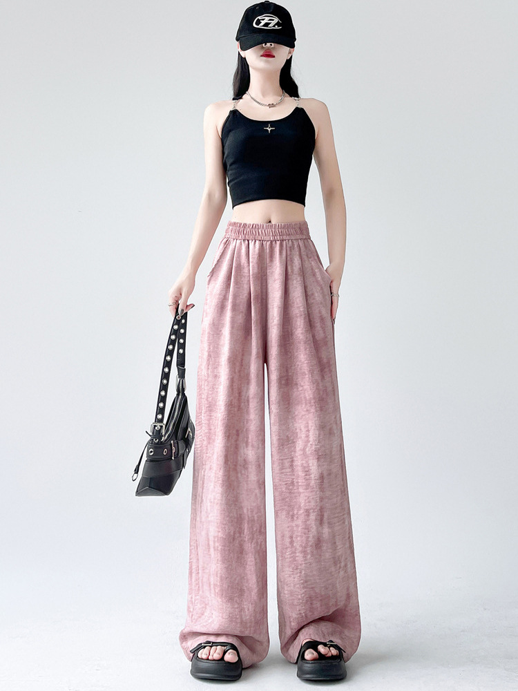 Quần culottes nữ ống rộng phong cách lười biếng, cạp cao suông rủ, kiểu dáng dài chạm đất — Xám đen