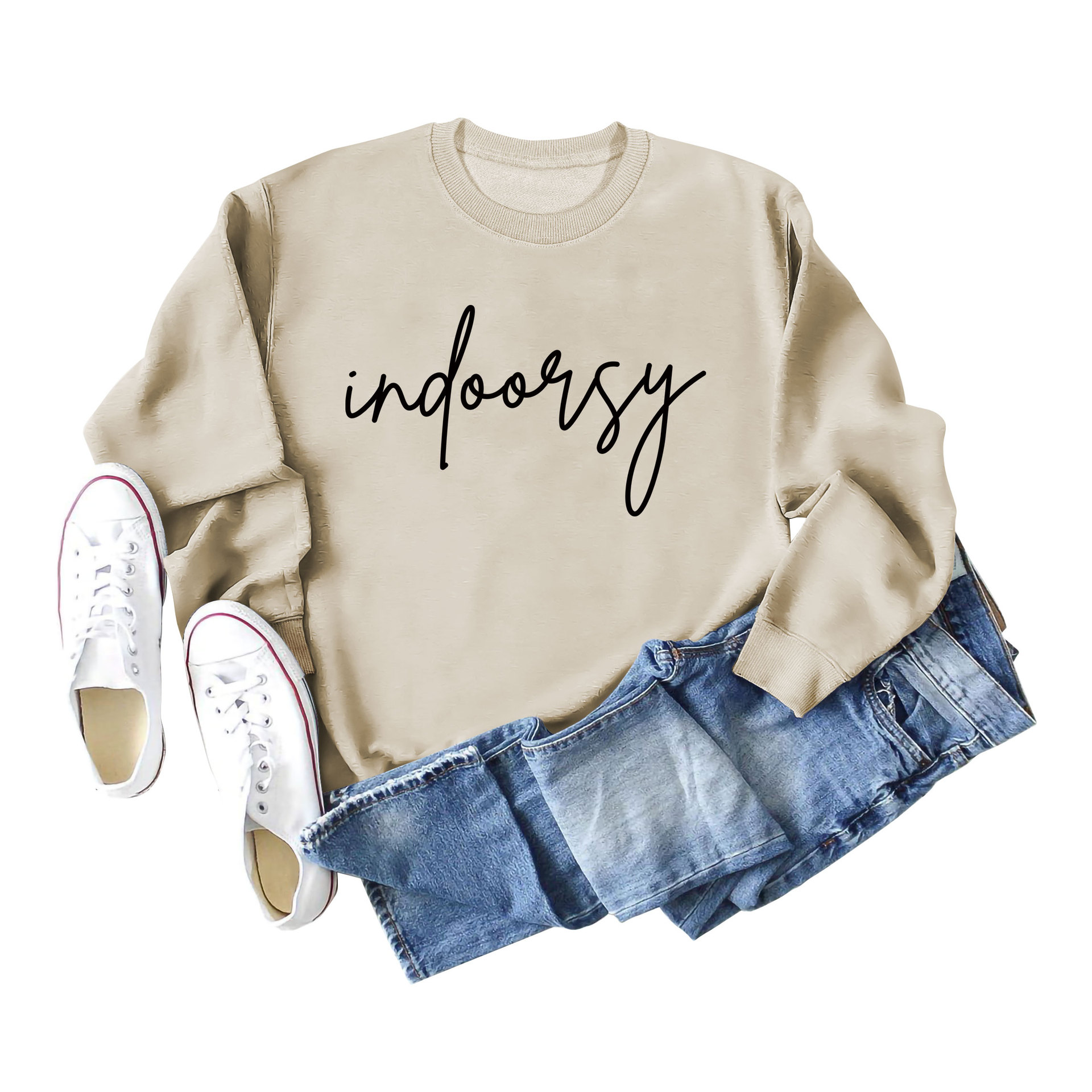 Indoorsy en stock Jersey cuello redondo europeo y americano Top manga larga impresa suelta simple suéter transfronterizo Comercio exterior al por mayor