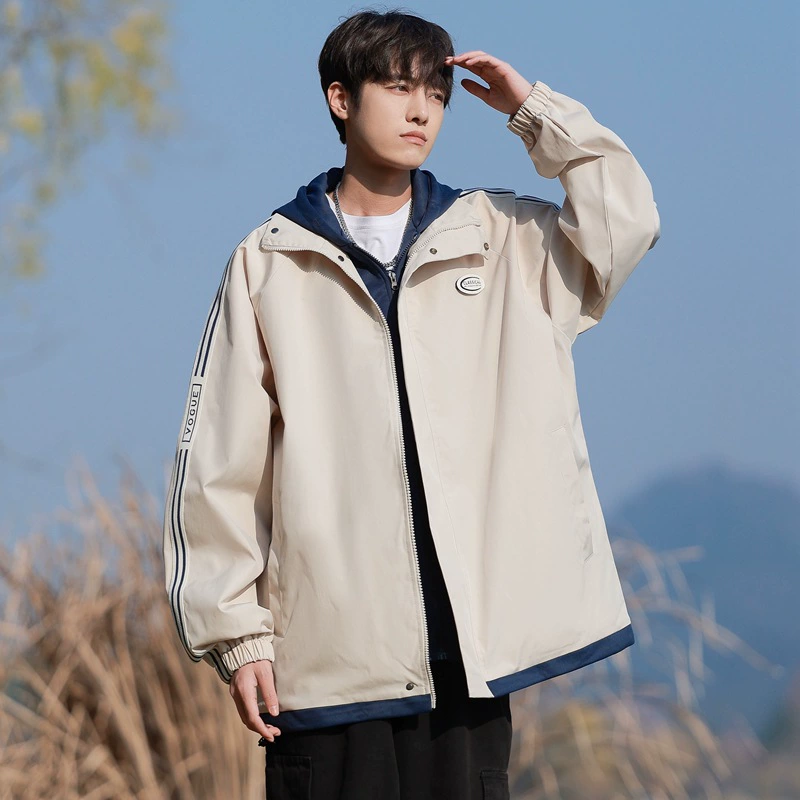 Мужская новая весенне-осенняя ветрозащитная водонепроницаемая куртка с большим карманом и принтом, пальто с капюшоном
