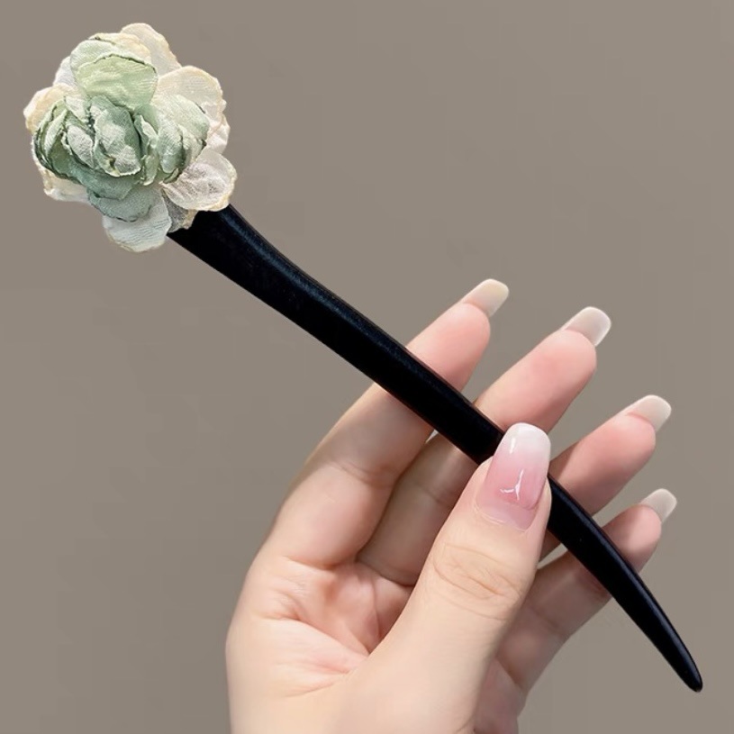 Horquilla de camelia, estilo antiguo negro, bola simple, accesorios para el cabello, placa de sentido avanzado, horquilla, tocado, temperamento, horquilla Hanfu