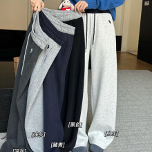 慕冬绒加绒弯刀休闲裤子女2025新款冬季两穿高腰抽绳直筒卫裤
