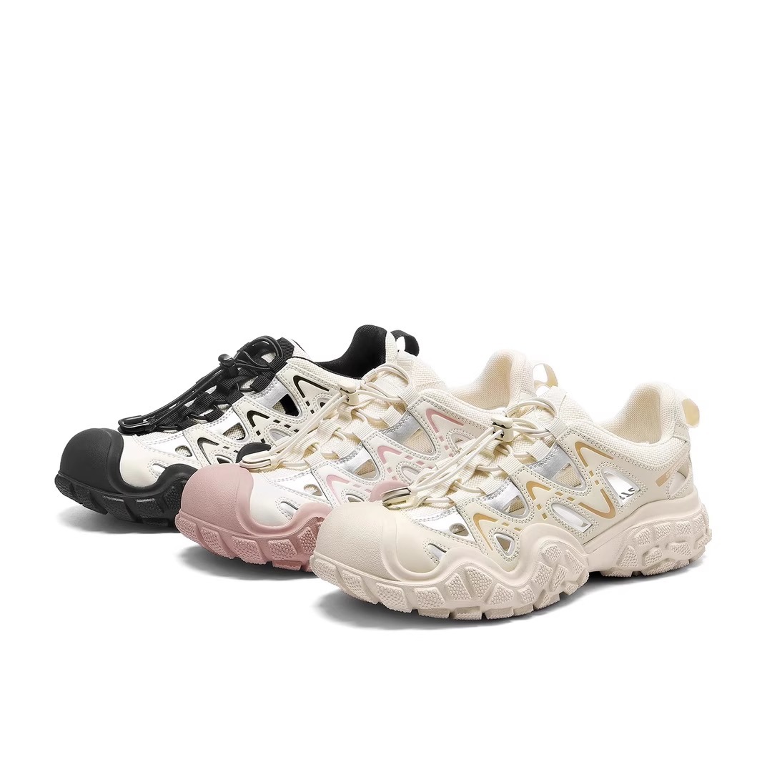 진짜 가죽으로 흰 사슴 못생긴 귀여운 신발 여성 신발 2024 봄 새로운 야외 하이킹 신발 아빠 스포츠 신발