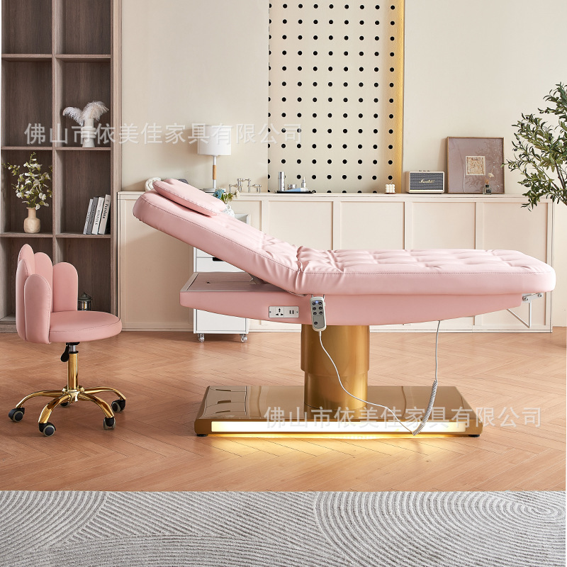 Cama de belleza eléctrica multifuncional, masaje, toma de orejas, empuje de patrón de espalda, bordado, ajuste de elevación y bajada para salón de salud, salón de belleza especial
