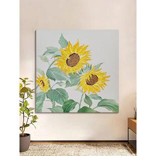 Square Sunflower Hand-Painted Oil Painting Sandstone Stereo Log Style Flower Decorative Painting Living Room Entrance Texture Hanging Painting