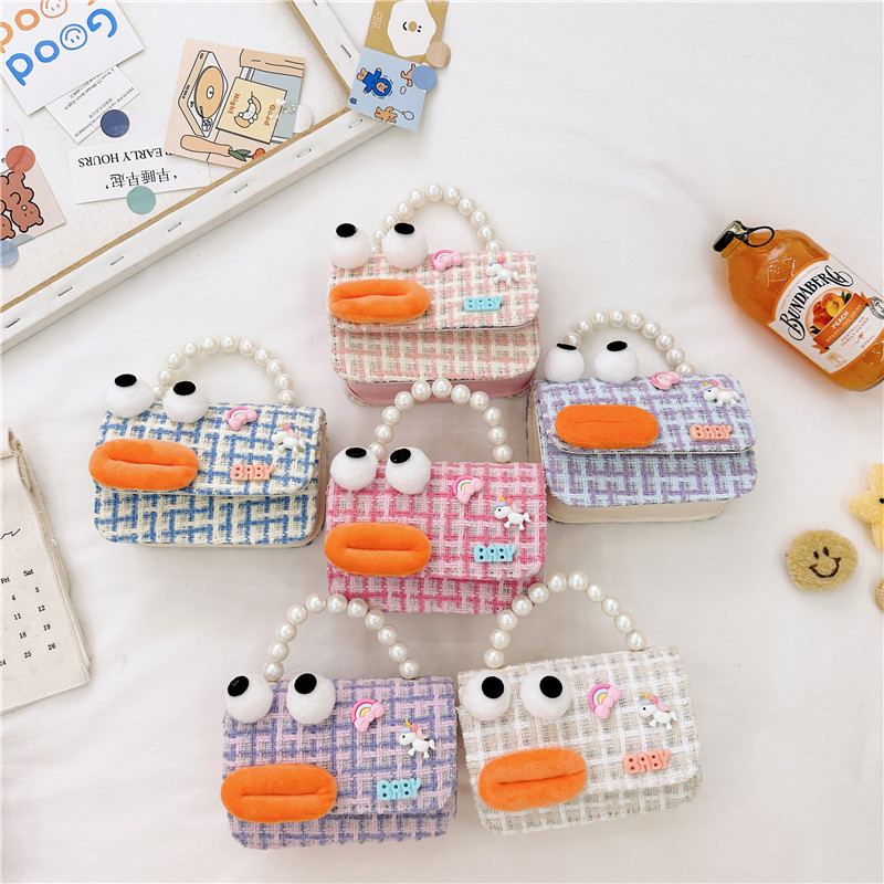 Bolso de perla para niños 2023 nuevo algodón y lino cadena pequeña bolsa cuadrada Linda fea linda chica bolsa decorativa bolsa de mensajero