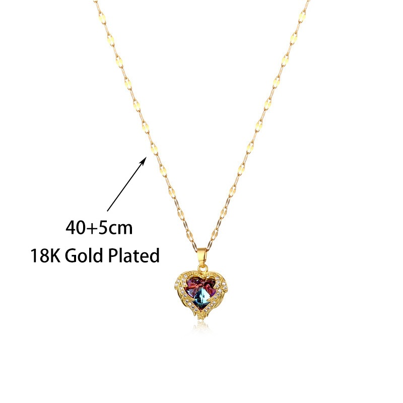 Fashion Heart Shape Titanium Steel Copper Plating Inlay Artificial Diamond Pendant Necklace 1 Piece
