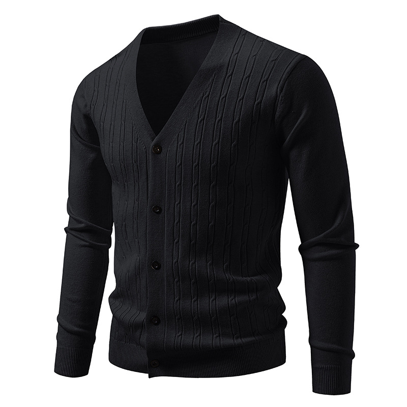 Koreanischer Strickcardigan für Herren – Leichter V-Ausschnitt-Pullover mit Jacquard-Details_voghion.com