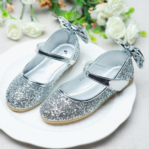 Dance Dress Shoes for Girls, Soft Flat Single Shoes with Gold Elsa Crystal, Princess Shoes for Girls
