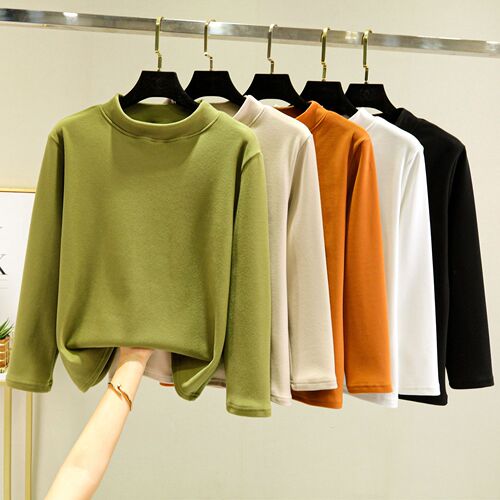 Double-sided polar fleece half-high-neck base shirt for women, spring/autumn/winter inner layer, fleece-lined thickened ladies' warm top with Western style