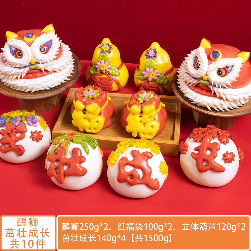 花饅頭、1歳の饅頭、膠東花饅頭、獅子舞、満月、100歳、100日、ウサギと龍の菓子|undefined