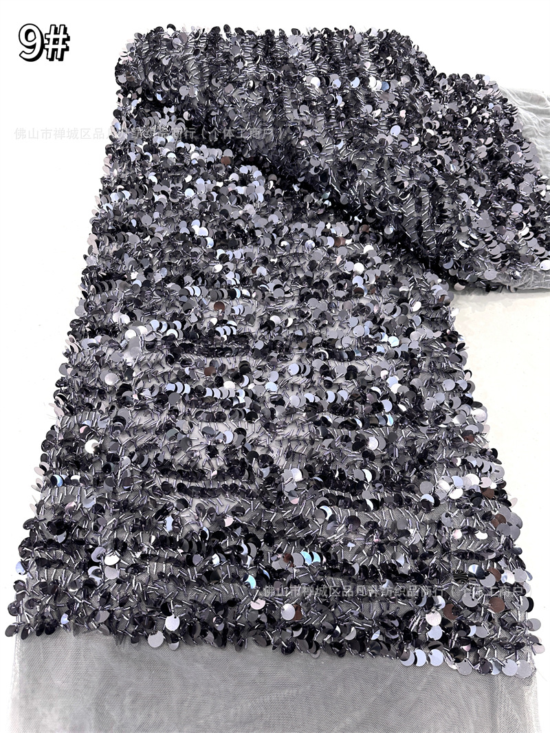 Inventario de malla elástica bordado de sequillas modelo de baile de moda cena vestido de moda tela de ropa