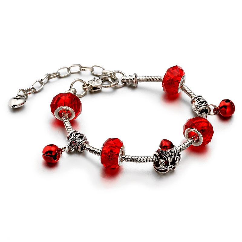 Popular europeo y americano de aleación de cuentas de cristal ajustable electrochapado Santa Claus pulsera de Navidad fabricante en stock