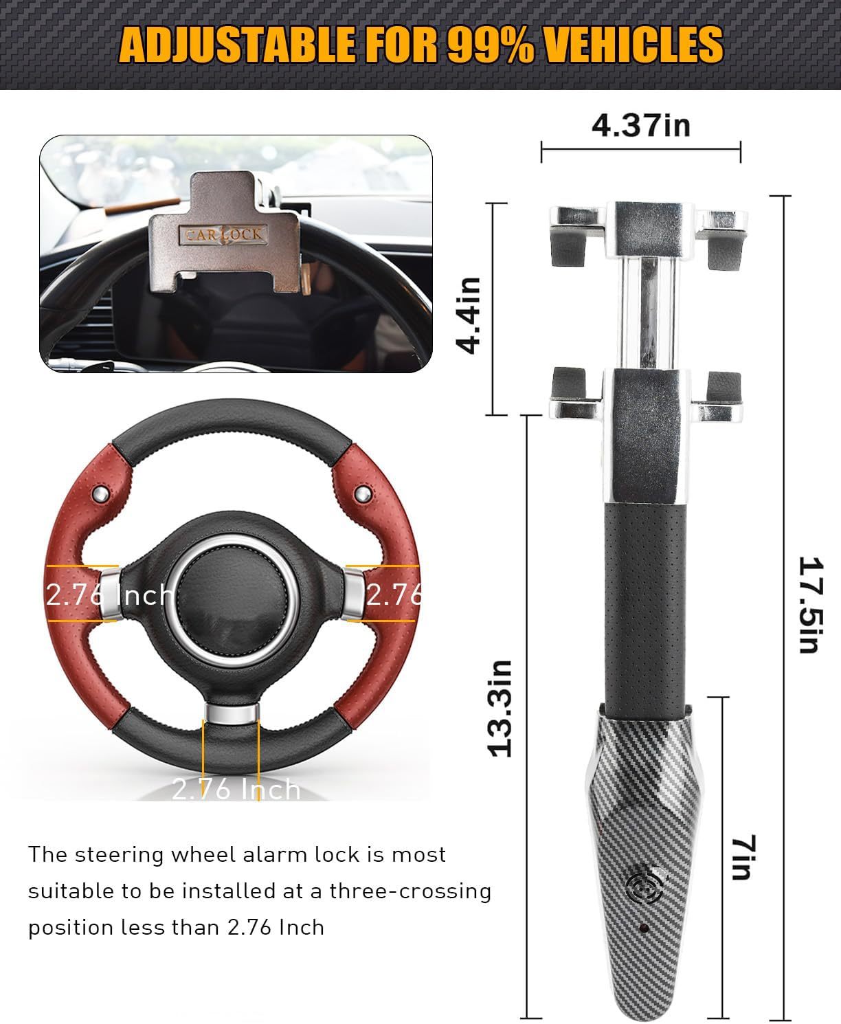 "Hot" supply car micro alarm anti-theft car lock car Universal steering wheel lock car Head T-Lock