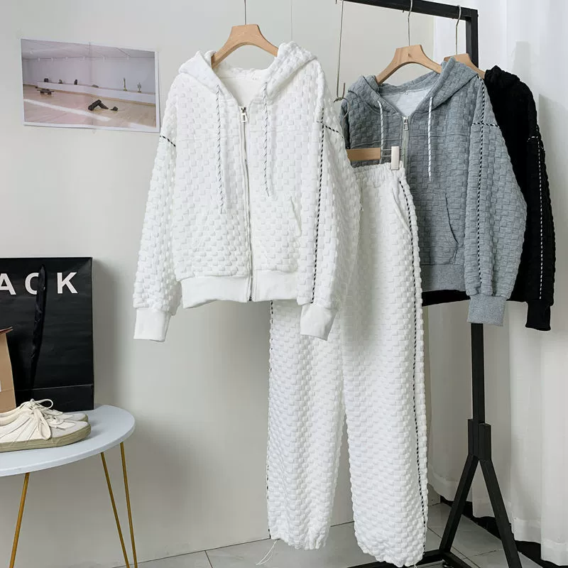 Amazon трансграничная весна и осень большой размер свободный темперамент повседневный иностранный минус возраст мода с капюшоном с длинным рукавом спортивный костюм