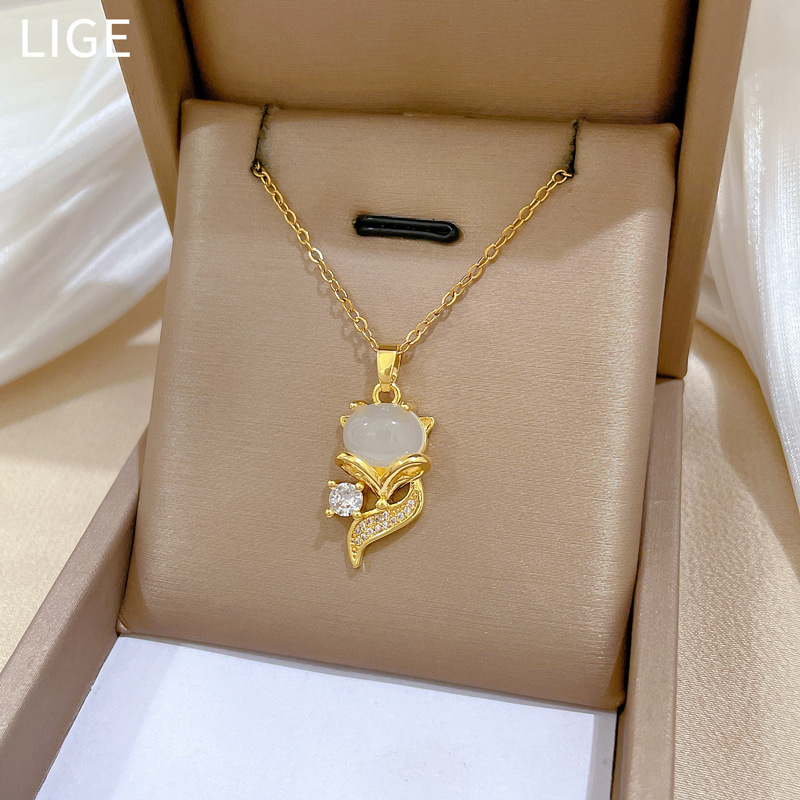 Luxe ketting met kattenoog vos in titaniumstaal voor dames_voghion.com