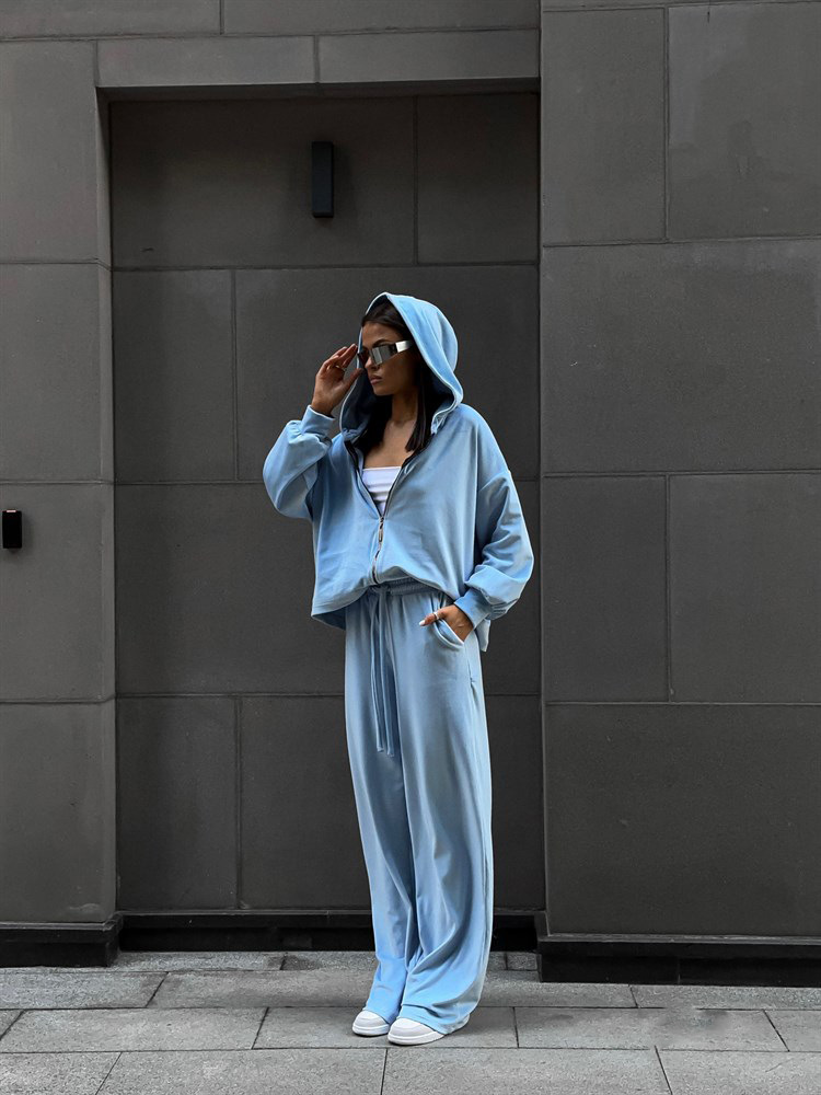 2025 European And American Foreign Trade Casual Autumn Women's Solid Color Sleeve Cardigan Hooded Top Sports Long Pants_ecoleips.com