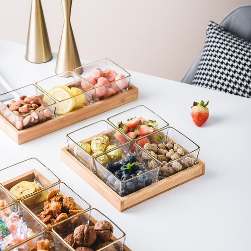 Glass-Grated Fruit Plate for Modern Living Room Snacks, Household Creative Snack Candy Nuts Dessert Platter