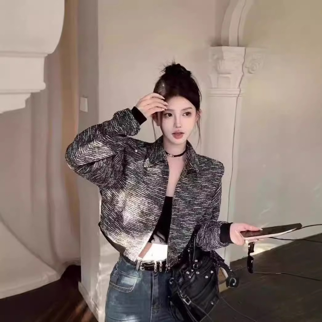 Chanel Style Long-sleeved Lapel Short Coat Women's Autumn High-end Elegant Loose Short Jacket Cardigan Zipper Top