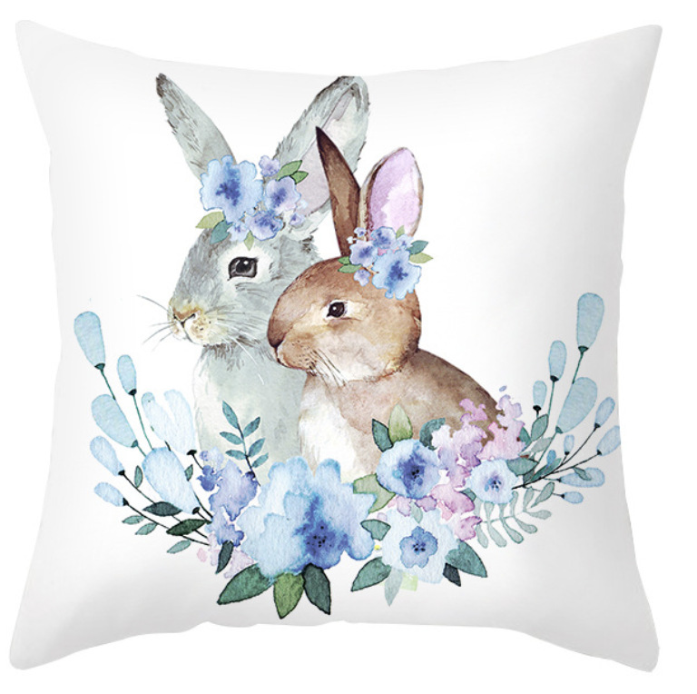 Amazon lino transfronterizo corto peluche conejo de Pascua acuarela guirlandas decorativas para el hogar almohadilla de almohada