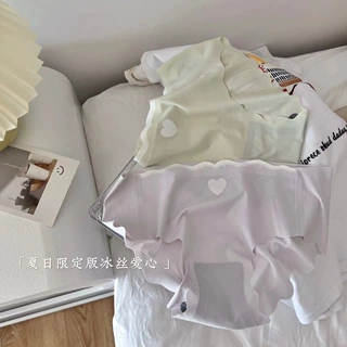 爱心裸感冰丝内裤女士无痕中腰纯欲撞色甜美舒适奶油少女三角内裤