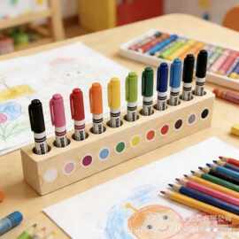 创意木质笔筒画画铅笔展示架马克杯笔筒文具收纳盒彩笔水彩笔笔架