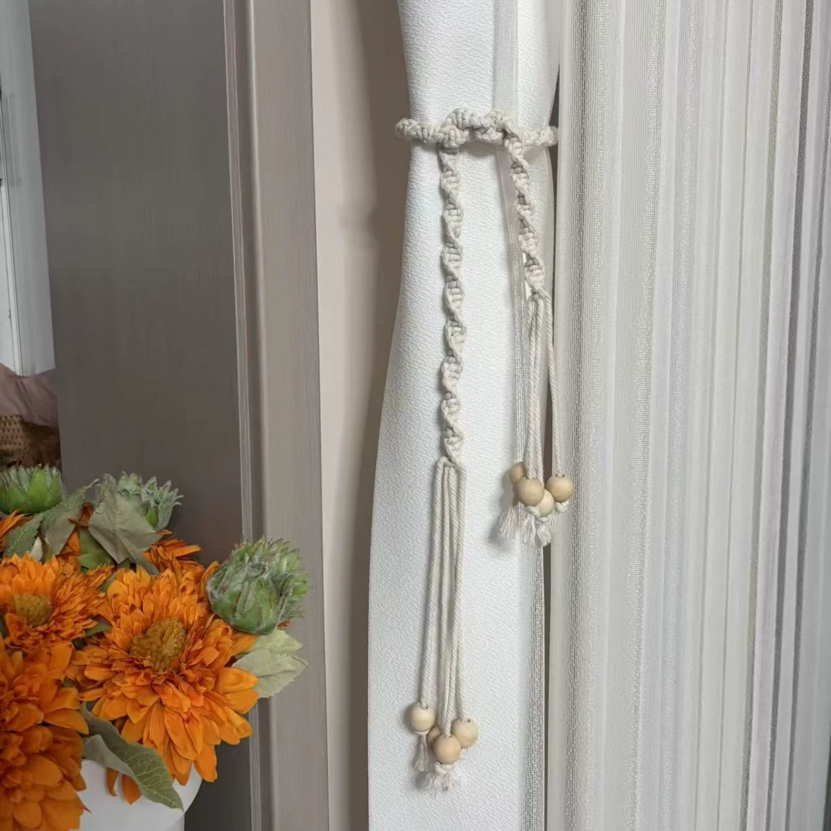 Производители трансграничные минималистичные деревянные бисерные шторы с бохо-хемские шторы с ремешками