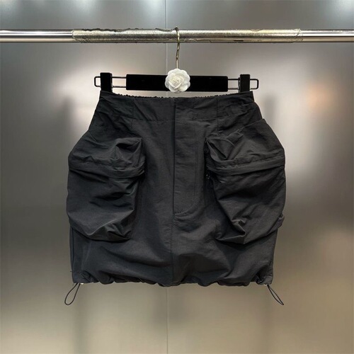 Women's Summer New American Drawstring Workwear Half-Body Skirt Children Trendy Sweet Cool Versatile Solid Color Short Skirt