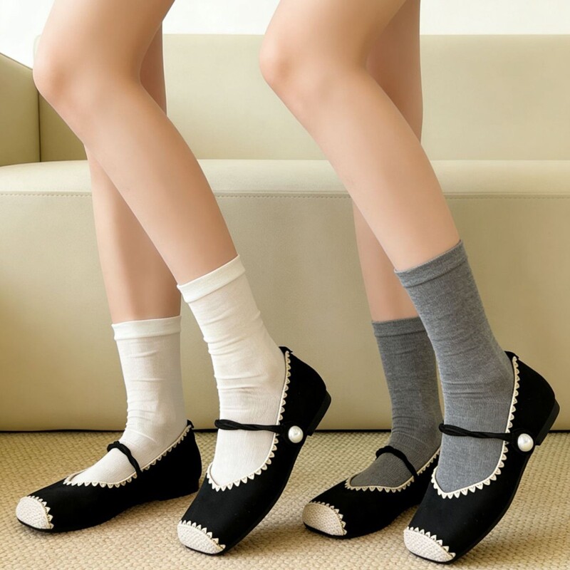 Spring and Summer Thin Socks for Women, Mulberry Silk Slouch Socks, Cool and Breathable Mid-Calf Socks, Korean Style Solid Color Versatile Women's Socks