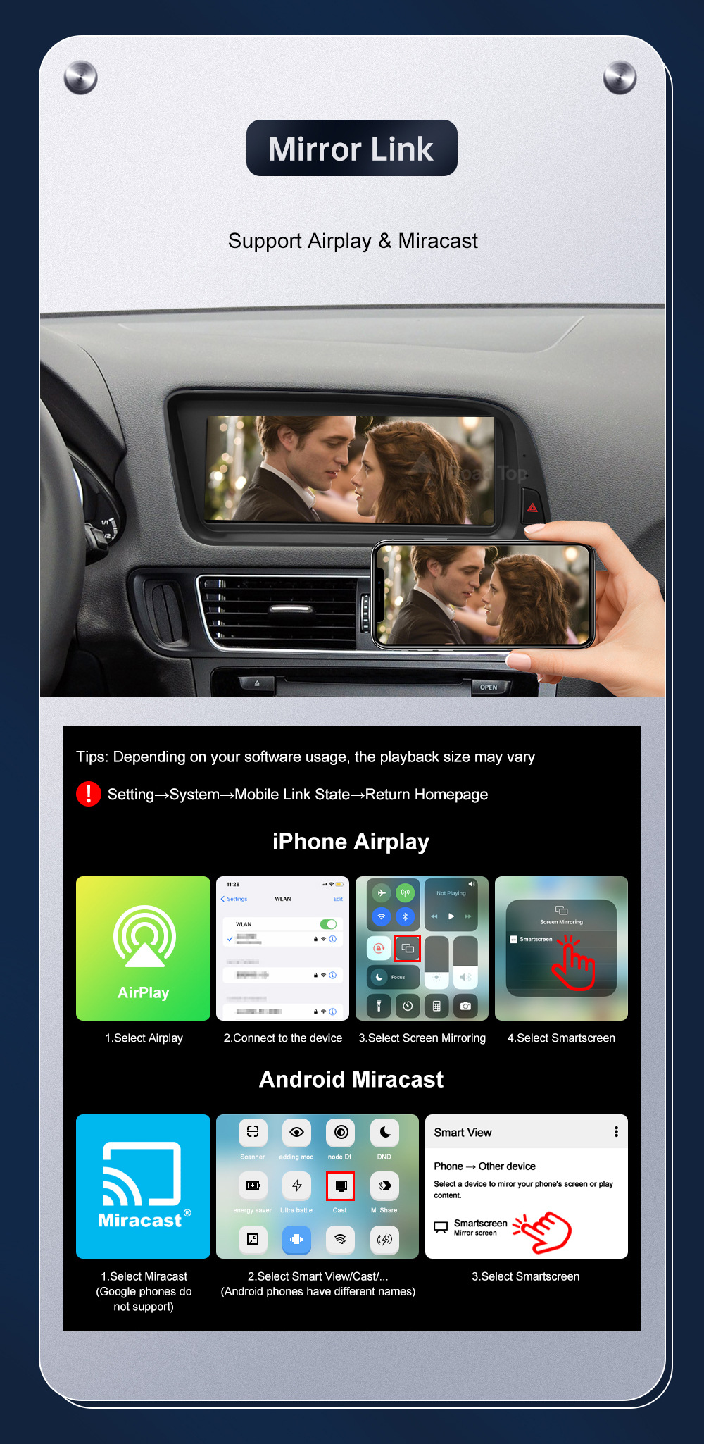 8.8 inch wireless CarPlay display for Q5 2009-2017 radio player