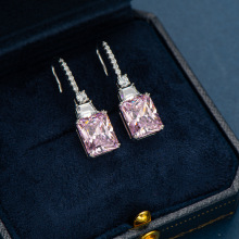 s925纯银耳钩【清仓包邮】轻奢百搭小众设计锆石粉钻耳坠跨境外贸