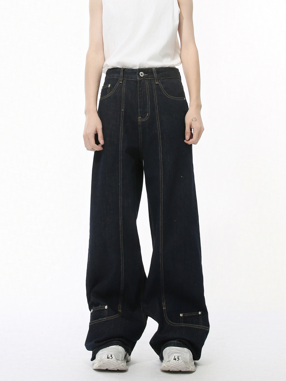 MTLCLOTHES Hombres| Nuevo otoño nicho personalidad anti-desaño deconstrucción de la tendencia de jeans de piernas anchas