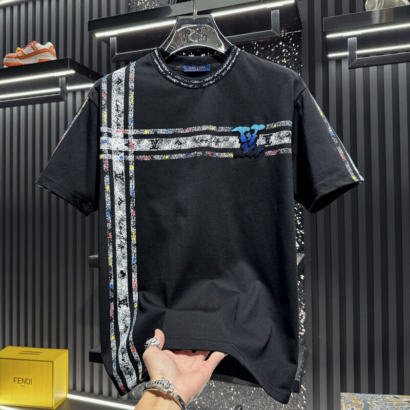 European high-end youth printed round-neck short-sleeve t-shirt for men, 2026 new summer trendy thin half-sleeve tee