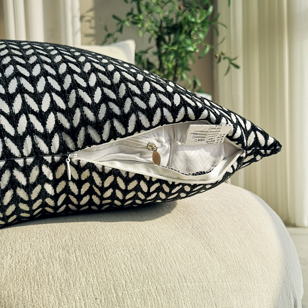 Customized size retro thickened chenille black and white grass leaf plaid square pillowcase sofa lumbar support backrest detachable