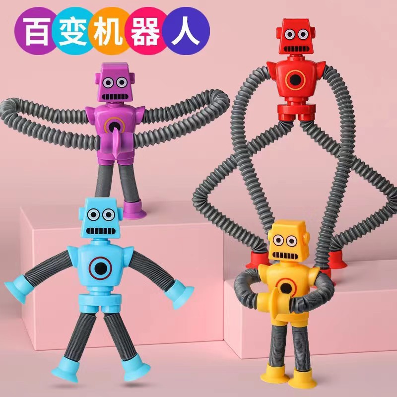 Cross-border suction cup robot toy novel puzzle decompression stretchable luminous telescopic tube toy